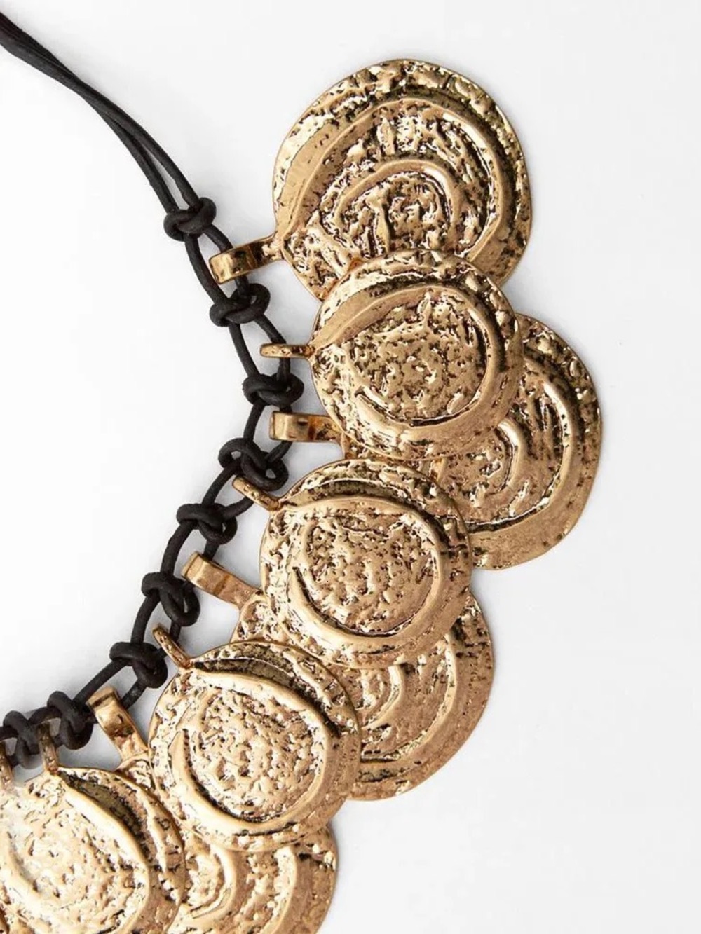 Zara Medallion Knotted Cord Choker Necklace on Leather Cord Golden